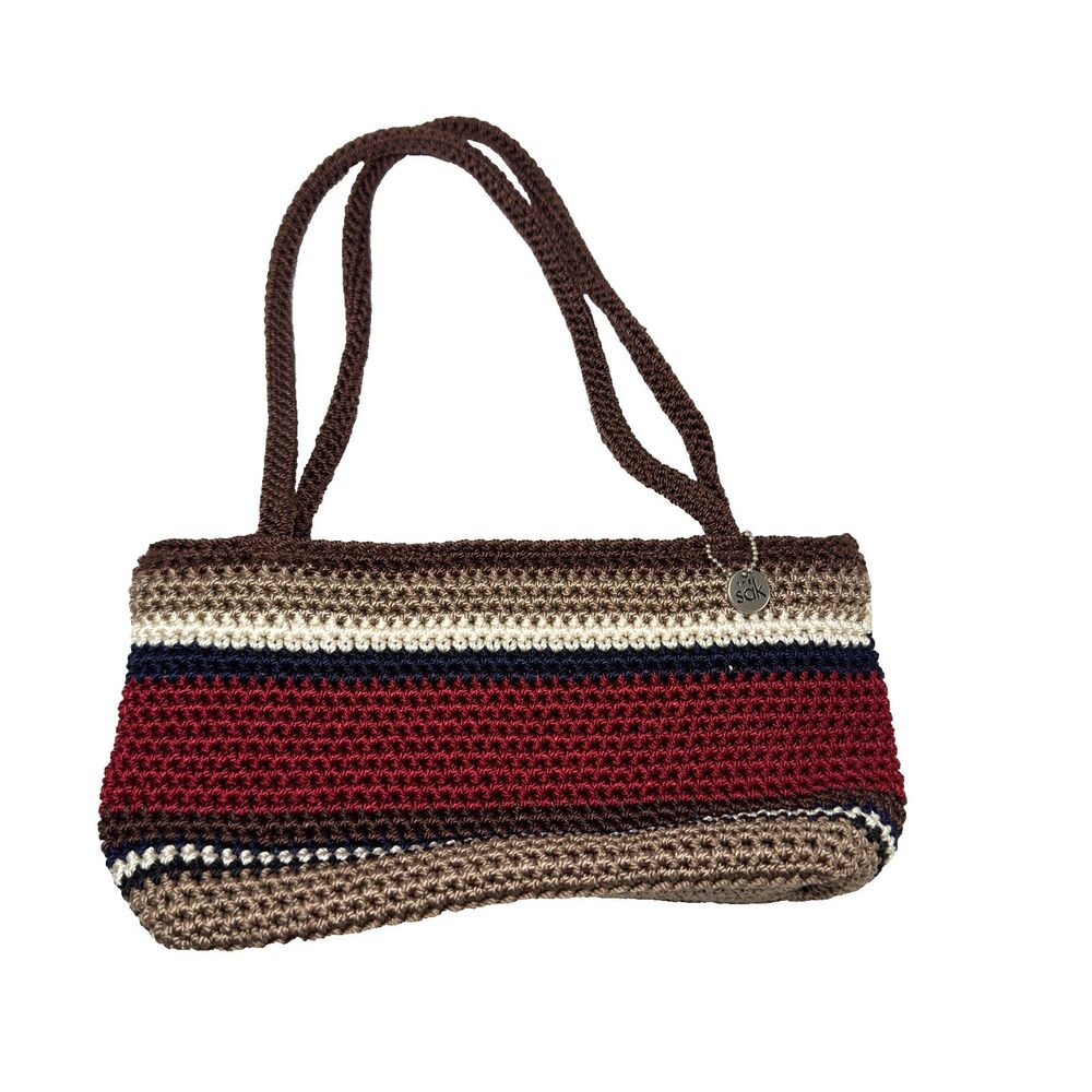 The Sak Womens Shoulder Bag Multicolor Stripe Inner Pocket Crocheted Knitted
